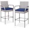 Best Choice Products Set of 2 Wicker Bar Stools w/ Cushion, Footrests, Armrests for Patio, Pool, Deck - Gray