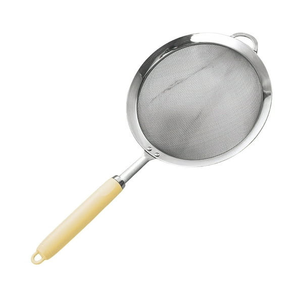 Hyasfey 304 Stainless Steel Mesh Strainer Ergonomic Handle Fine Mesh Filter Spoon Wire Flour Sifter Sieve Metal Colander Skimmer Kitchen Supplies
