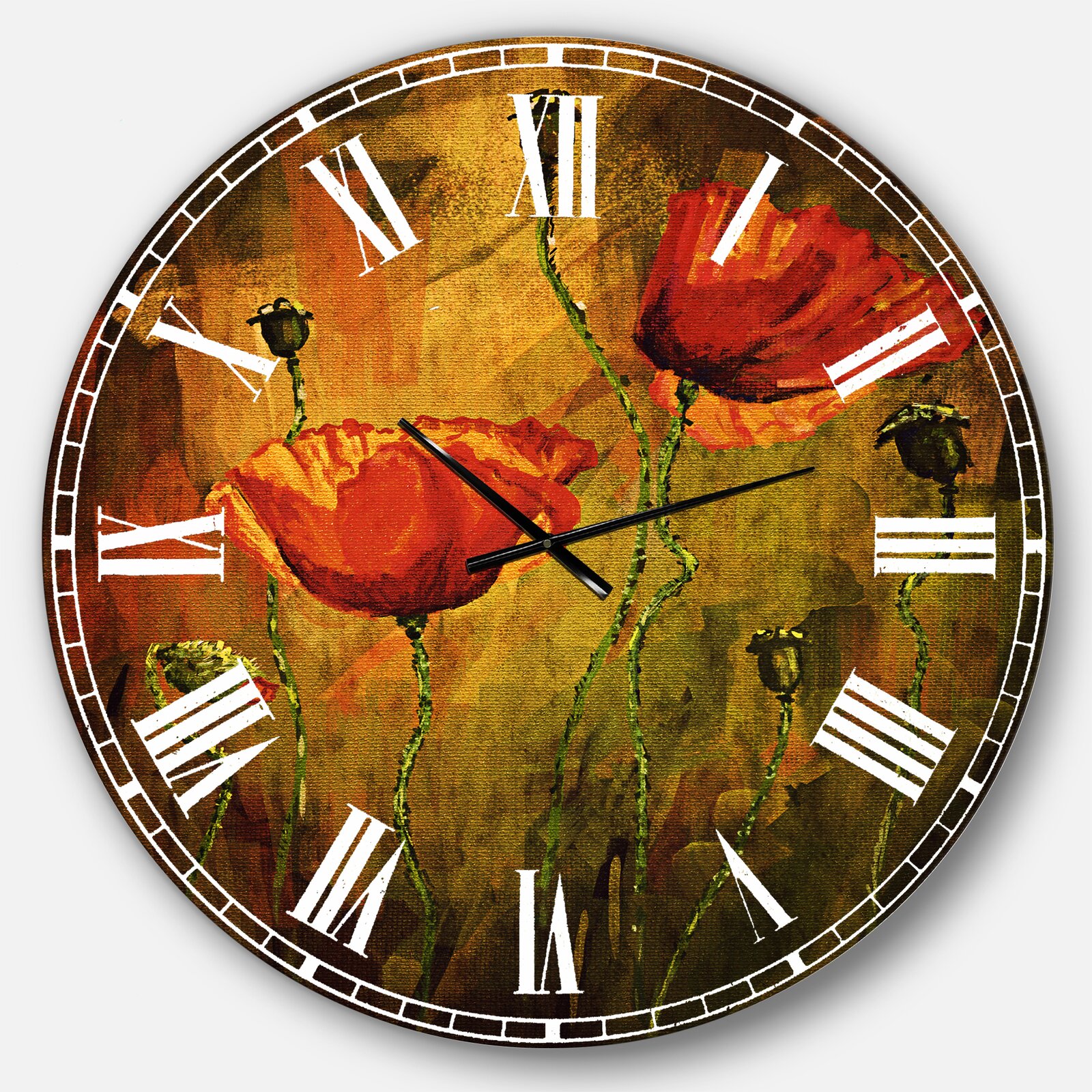 Oversized Watercolor Poppy Flowers Wall Clock, Mounting brackets and