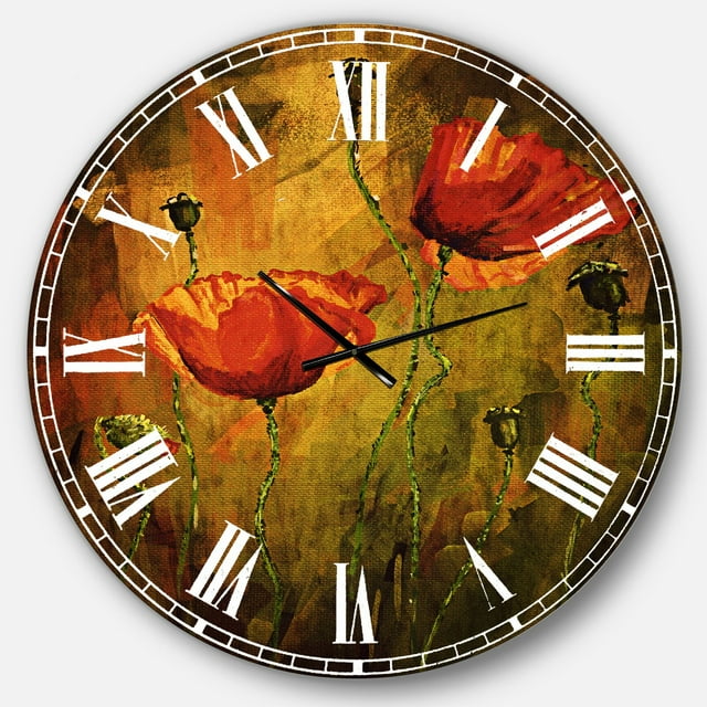 Oversized Watercolor Poppy Flowers Wall Clock, Mounting brackets and
