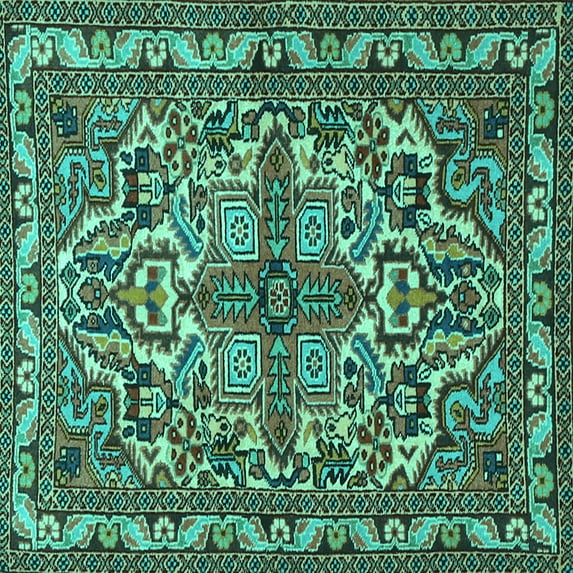 Ahgly Company Machine Washable Indoor Square Persian Turquoise Blue Traditional Area Rugs, 8' Square