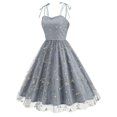thumbnail image 3 of Jamsmile Womens Rockabilly Dress Vintage Elegant Summer Spaghetti Straps Embroidery Mesh Swing A Line Party Swing Dresses, 3 of 6