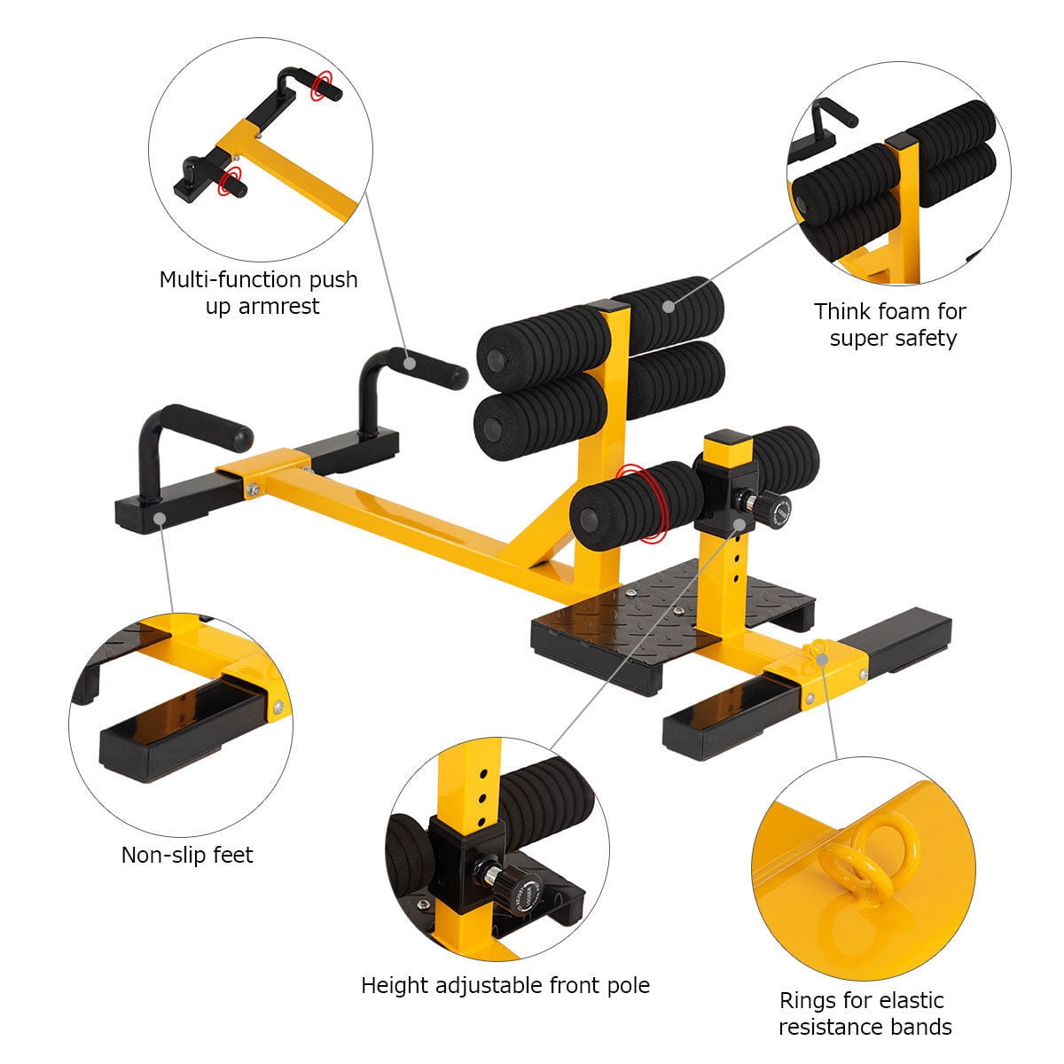 Gymax 3-in-1 Sissy Squat Push Up Ab Workout Home Gym Sit Up Machine Height Adjustable