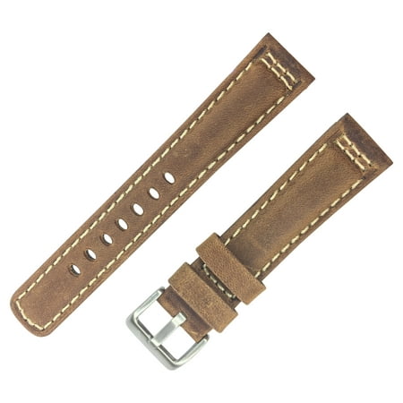 24mm Padded Contrast White Stitch Geniune Leather Brown