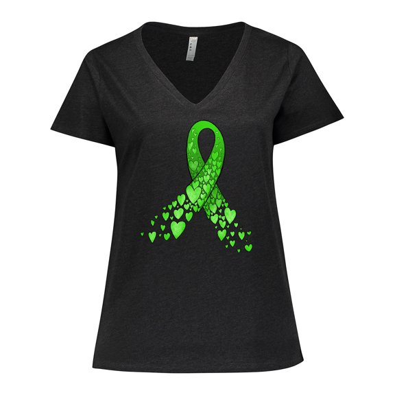 Inktastic Mental Health Awareness Ribbon with Green Hearts Women's Plus Size V-Neck T-Shirt