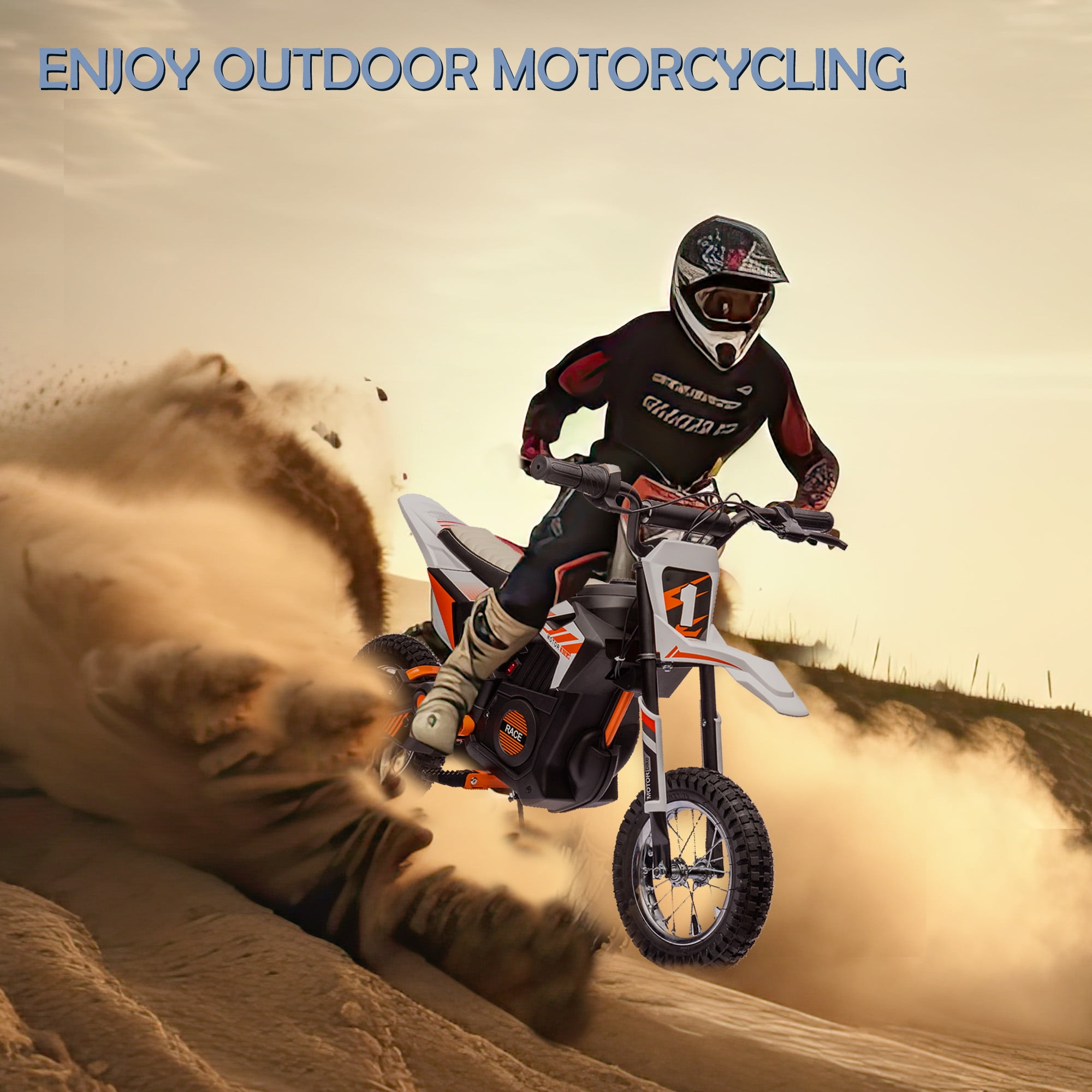 JoyWheels 24V Electric Dirt Bike for Kids,250W Ride on Toy Motorcycle,Ages 13 Years+,13mph,White