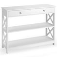 thumbnail image 1 of Gymax Table Console à 3 Niveaux X-Design Table d'Entrée avec Tiroir et Étagères Blanc, 1 of 9