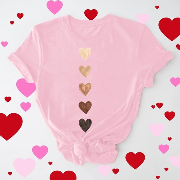 Yteetum Valentine's Day Shirts for Women Oversized Crewneck Valentines Heart Graphic Print Short Sleeve T Shirt Womens Casual Solid Summer Round Neck Plus Size Loose Fits Tee Top for Valentine Gifts