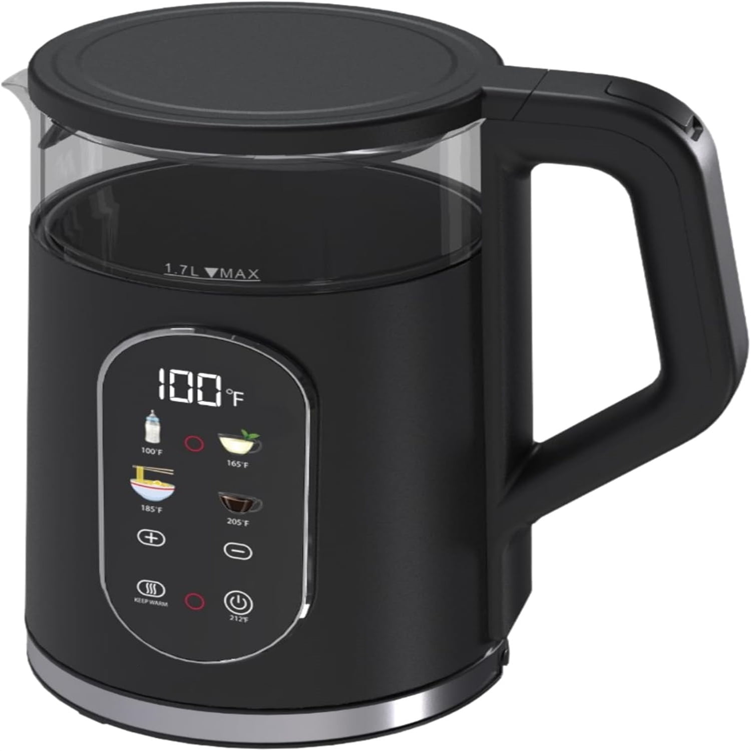 Electric Kettle 1500W Fast Boiling Water Heater with 1.7L Double Wall Insulated Borosilicate Glass Interior, Digital Touchscreen, Keep Warm, Auto-Shut Off and Boil-Dry Protection