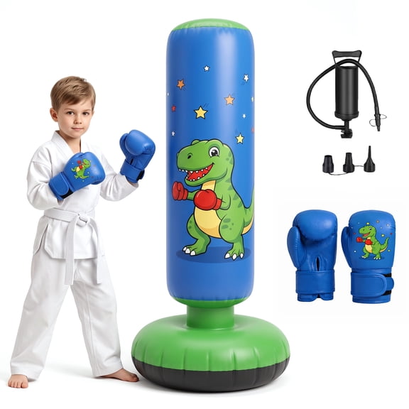 Fohil Punching Bag for Kids 63 inch, Dinosaur Freestanding Heavy Punching Bag with Boxing Gloves & Pump, Inflatable Boxing Toys Gifts,for Practicing Karate,Taekwondo,De-Stress