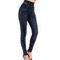 thumbnail image 3 of Leggings de mezclilla de imitación para mujer, pantalones cortos con cintura alta y estampado lateral en la cadera, 3 of 5