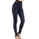 thumbnail image 3 of Leggings de mezclilla de imitación para mujer, pantalones cortos con cintura alta y estampado lateral en la cadera, 3 of 5