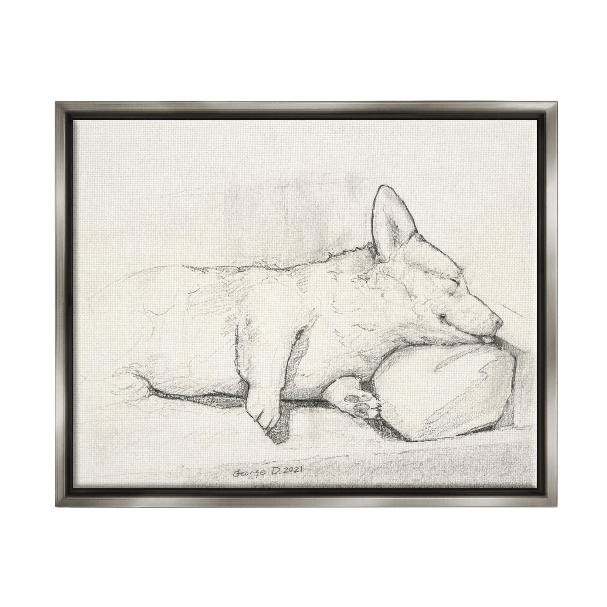 Stupell Industries Corgi Dog Lolling Tongue Graphite Pencil Sketch Drawing Print Luster Gray Floating Framed Canvas Print Wall Art, Design by George Dyachenko