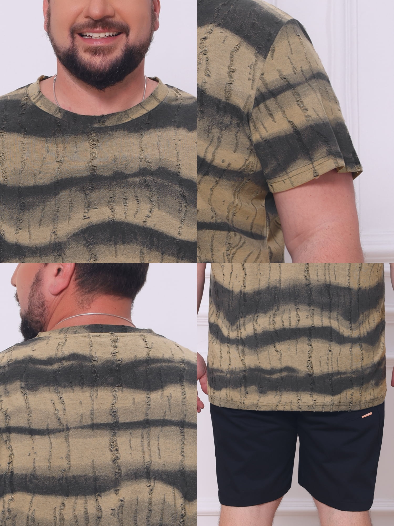 DARING DIVA Men's Big Tall Tie-Dye Crew Neck Short Sleeve T-Shirts 2XL Khaki