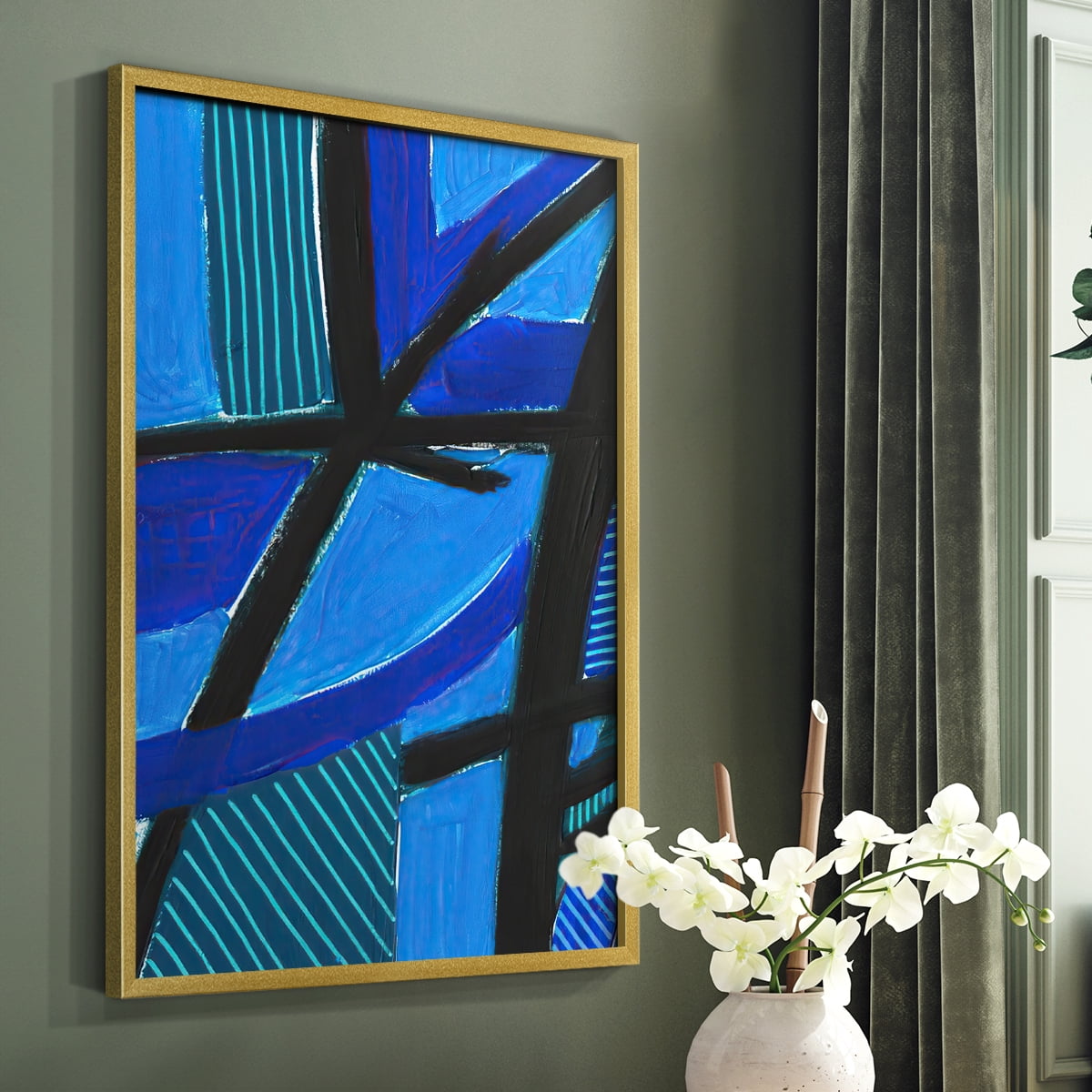 Involved Blues II Framed Print in Gold Solid Wood Framed Print No Nail Hanging