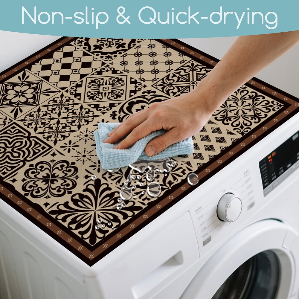 Black and White Tile Pattern Washer Dryer Dust Cover 23.6×23.6inch Washing Machine Top Protector Pads Non Slip Washing Machine Top Covers