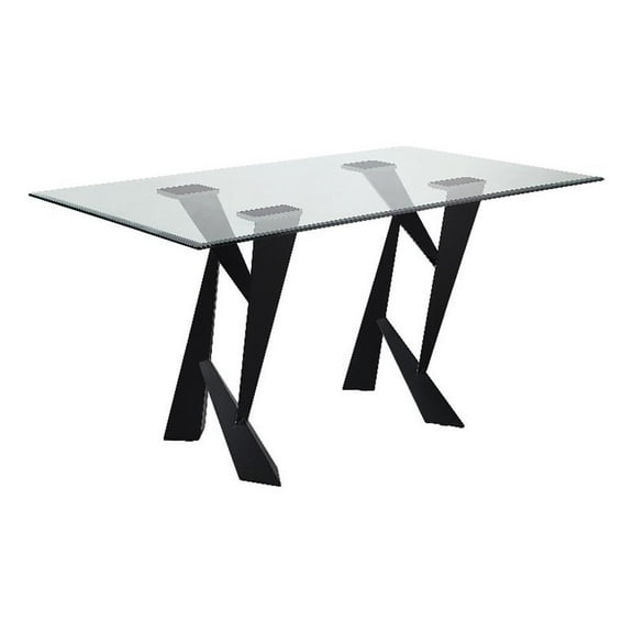 Furniture of America Saginaw Clear Glass Top Dining Table in Black