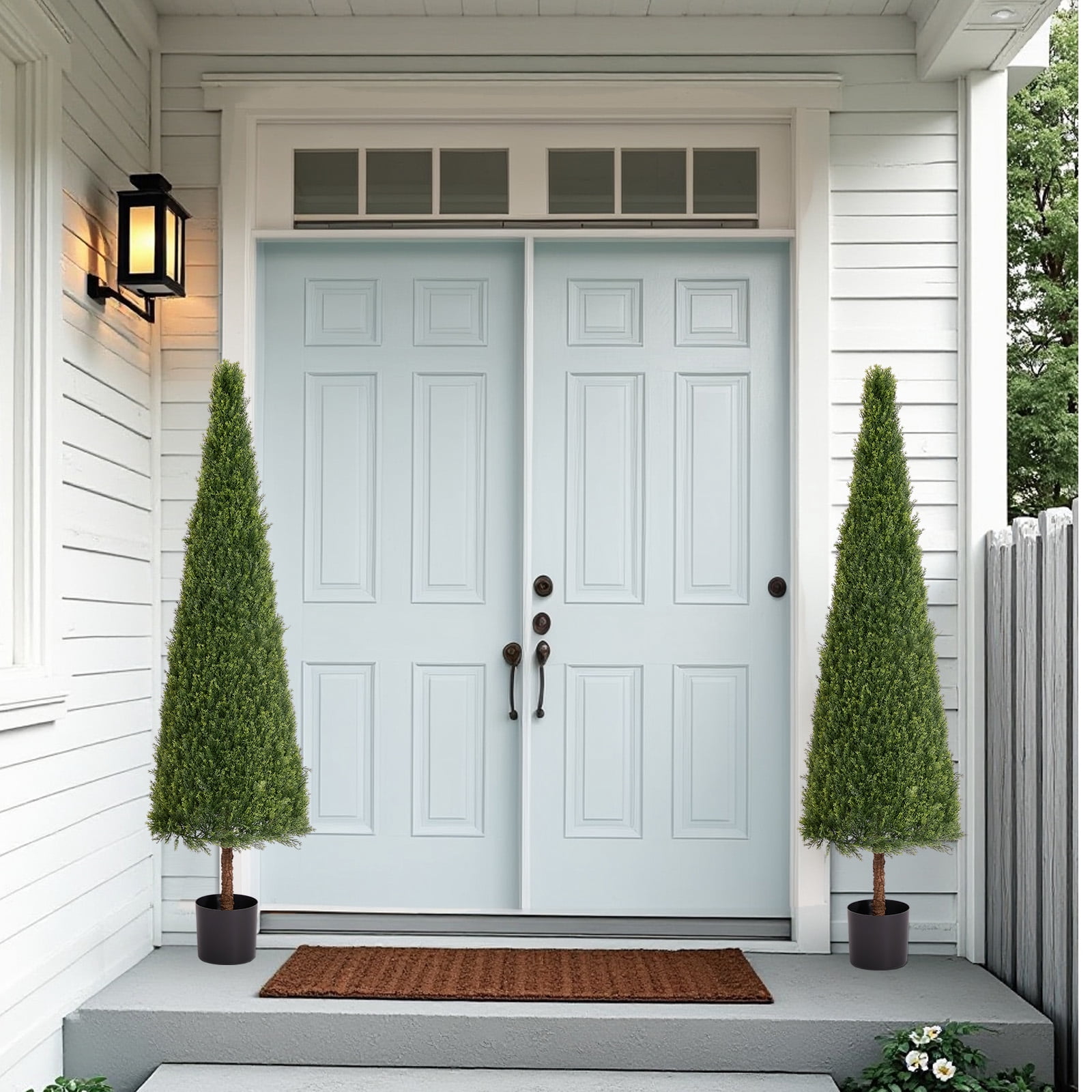6FT Artificial Conical Topiary Trees UV Resistant Faux Cedar Bushes and Evergreen Shrubs, Fake Potted Plants for Front Porch Outside Planter Decor
