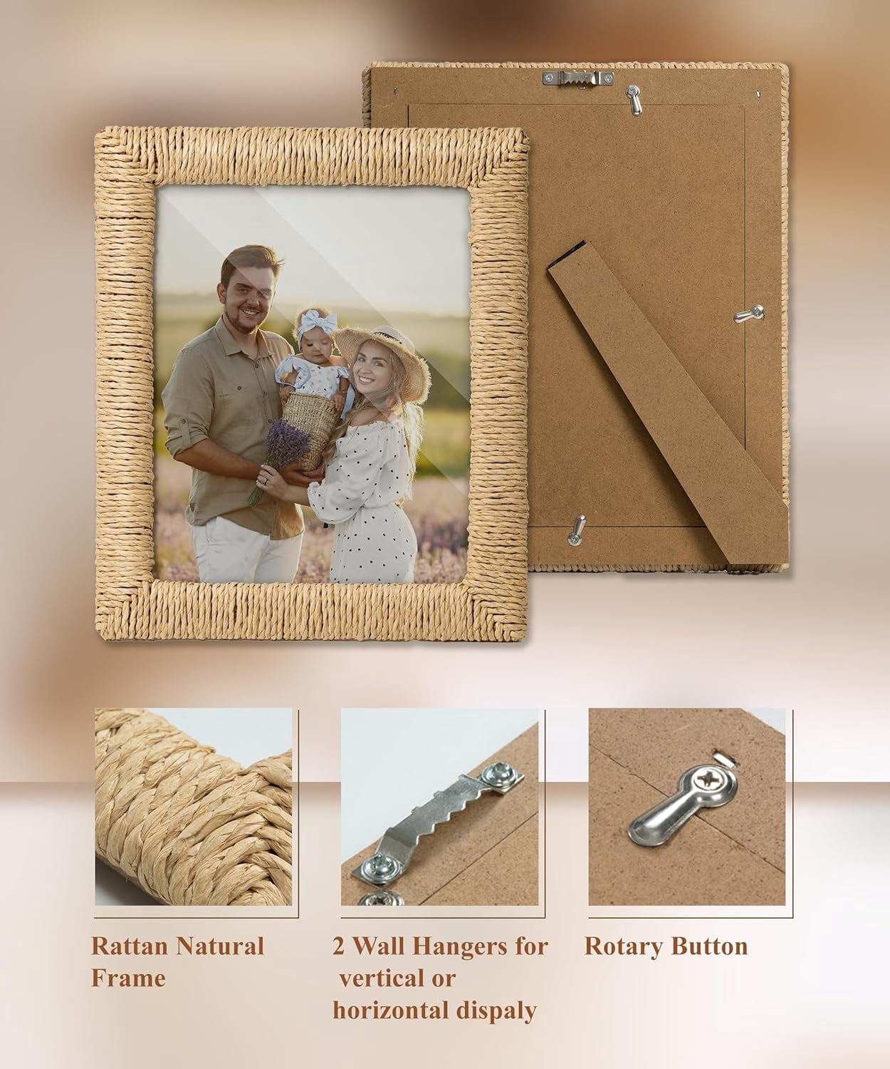 Afuly 8x10 Picture Frame, Boho Picture Frame with Glass and Paper Rope for Wall Hanging or Tabletop Display, Unique Gift for Mom, Grandma, Friends