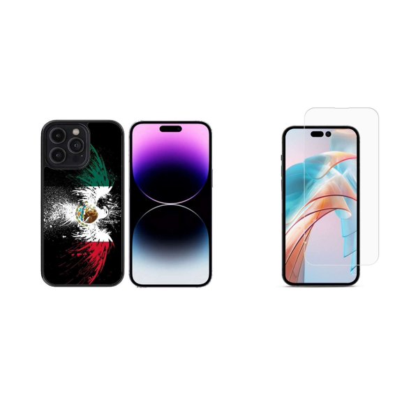 Bemz Phone Case for iPhone 15 Pro with Tempered Glass Screen Protector, Lightweight Shockproof Scratch Resistant UV Print Protective TPU Cover (Mexico Eagle)