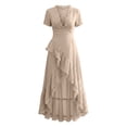 thumbnail image 6 of IUYRTFE Women's Short Sleeve V-Neck Maxi Dress with Asymmetric Ruffle Hem and Side Slit Casual Summer Flowy Long Dress, 6 of 6