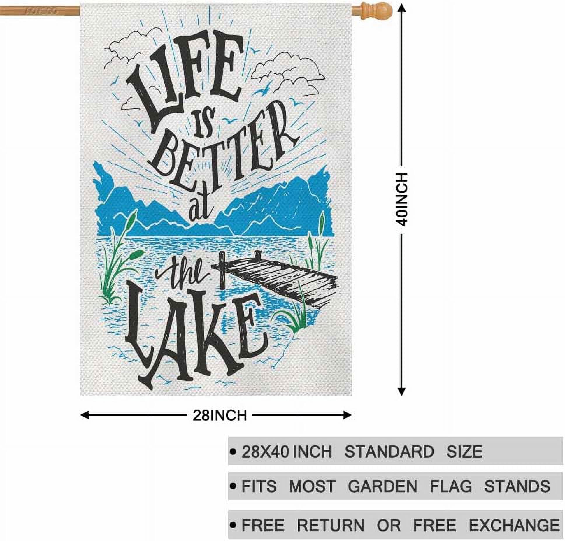 Life is Better At the Lake House Flag 28 x 40 Inch Large Vertical Double Sided Lake House Lakeside Living Cottage Vintage Seasonal Outside Décor for Garden Yard Farmhouse Flags