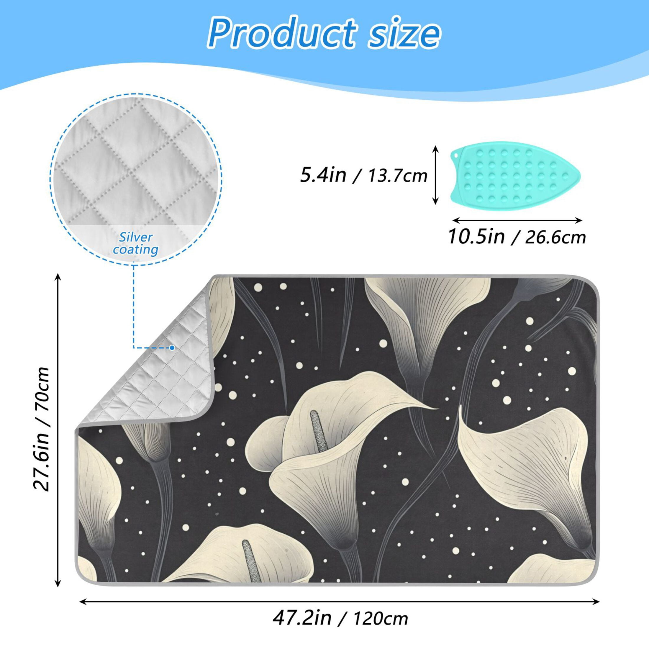 Calla Lilies Flowers Polka Dots Ironing Mat Blanket Portable Travel Ironing Pad Heat Resistant Pad 47.2" x 27.6”