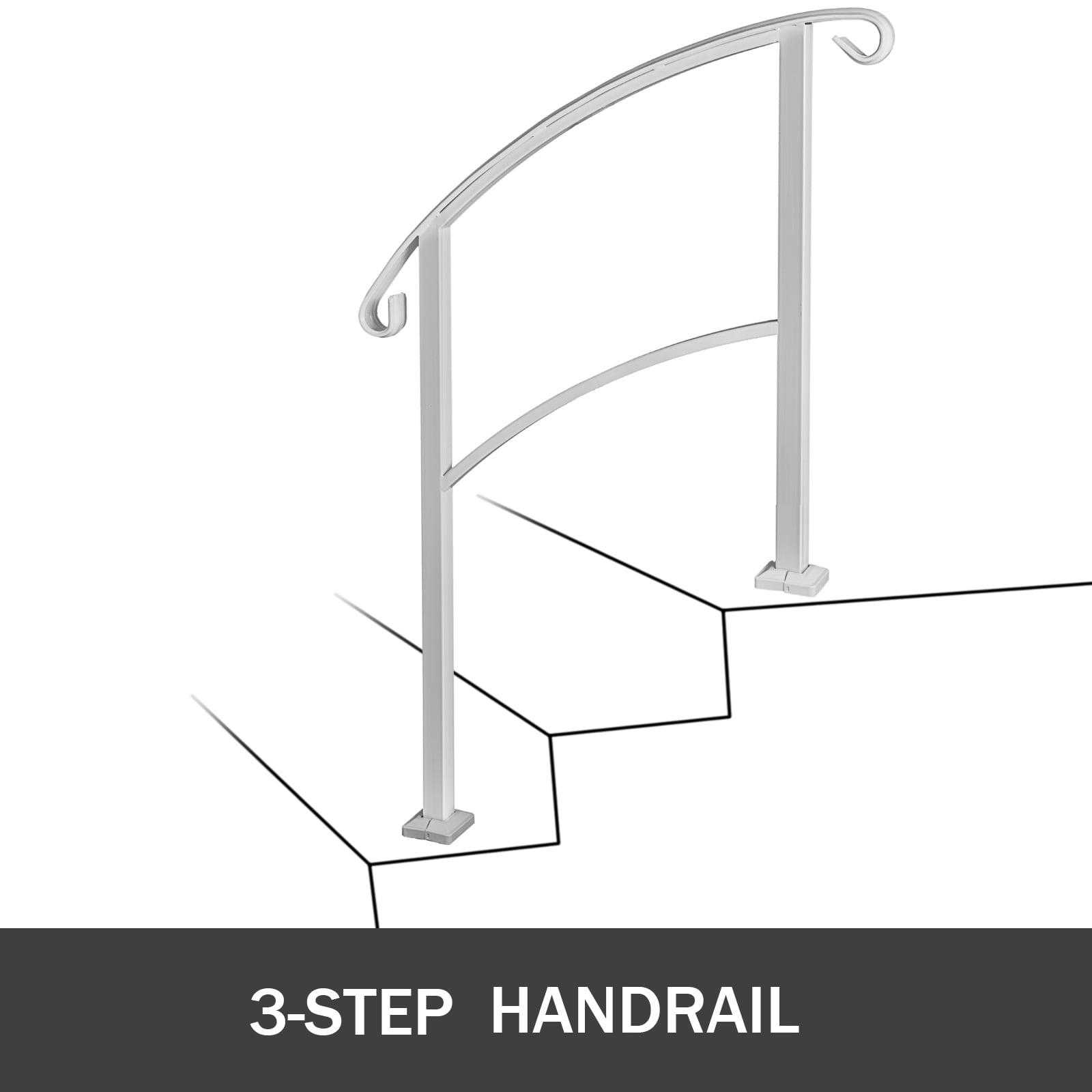 Vevor 3 Step Transitional Handrail Fits 1 Or 3 Steps Matte White Stair Rail Wrought Iron Handrail With Installation Kit Hand Rails For Outdoor Step Walmart Com Walmart Com