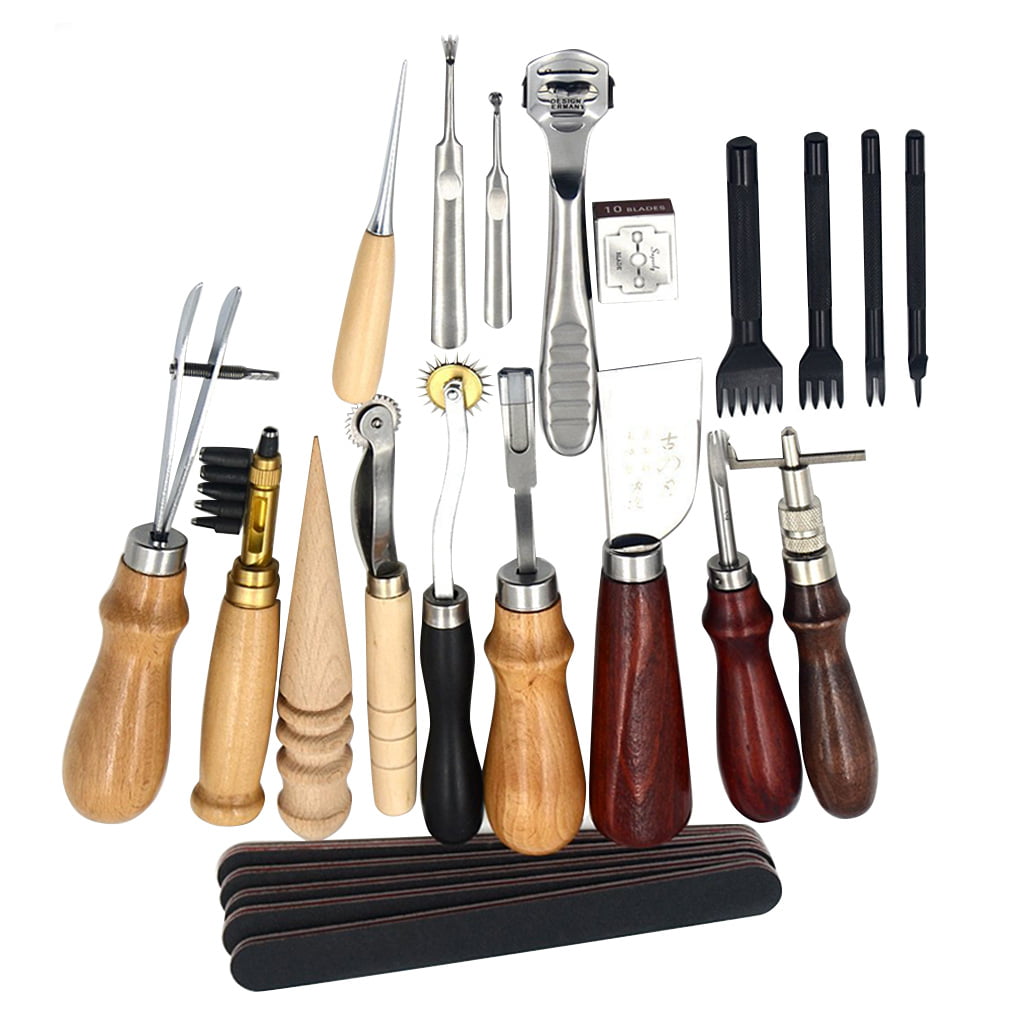 18pcs Leather Craft Punch Tools Set Kit Stitching Carving Saddle Groover 