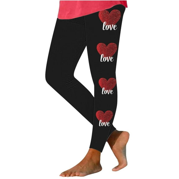 Women's Valentine's Day Printed Tight Pants Stretchy Casual Hip Lifting Daily Wear Yoga Workout Leggings Black S