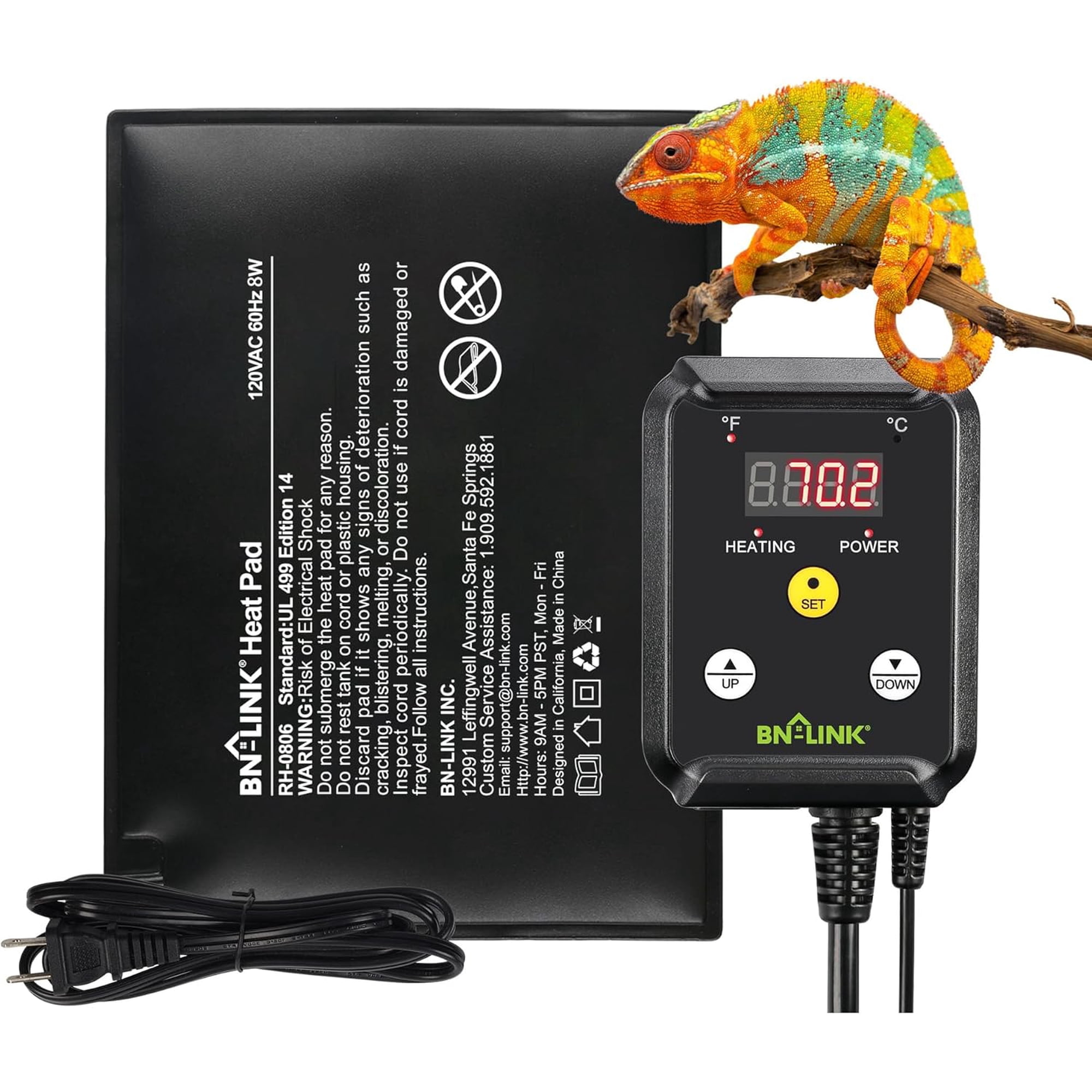 BN-LINK Durable Reptile Heating Pad 6" X 8" with Digital Thermostat Under Tank Heater Terrarium Warmer Combo Set for Turtles, Lizards, Frogs, and Other Reptiles
