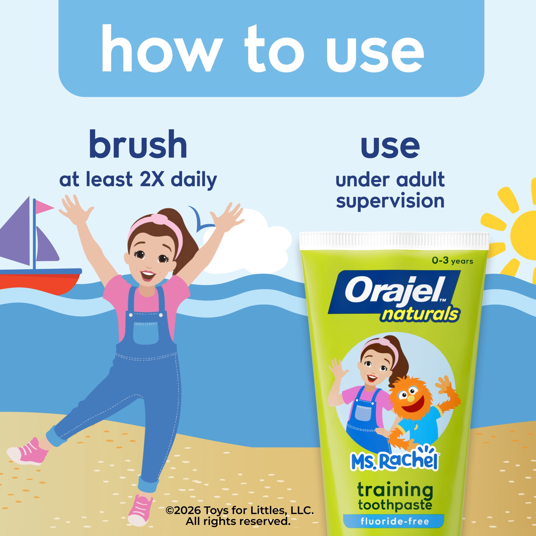 Orajel Naturals Ms. Rachel Training Toothpaste and Toothbrush, Natural Watermelon, 1 oz