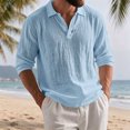 thumbnail image 2 of TOUMENY Men Linen Shirts Casual Long Sleeve Lightweight Breathable Shirt Solid Button Down Loose Fit Vacation Beach Summer Fall Tops Light Blue L, 2 of 7