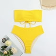 thumbnail image 6 of Lopeceal Women's Ribbed High Waisted Bikini Set Removable Strap Bandeau Swimsuit, 6 of 8