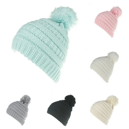 Fashion Winter Warm Baby Boys Girls Knitted Hat Solid Color Crochet Beanie