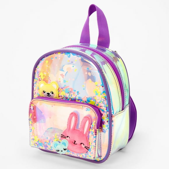 Claire's Club Mini Backpack for Girls Age 3-6 - Little Girl Purse Cute Fun Funky Accessory Kids Small Backpack Toddler Preschool Bookbag - Purple Confetti Animal Pals 4W x 7H x 4D