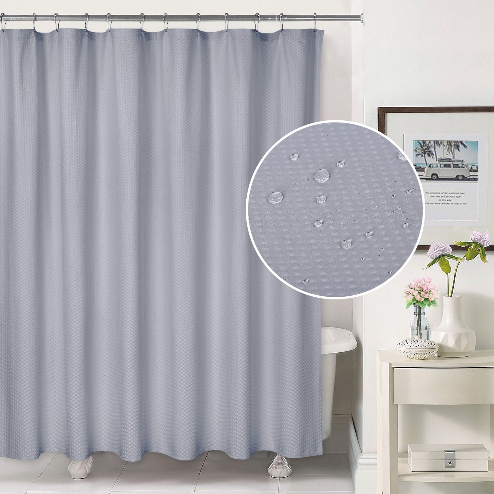Haperlare Gray Shower Curtain 72 inches Long Fabric Shower Curtains Solid Water Repellent Shower Curtain or Liner for Bathroom, 1 Set