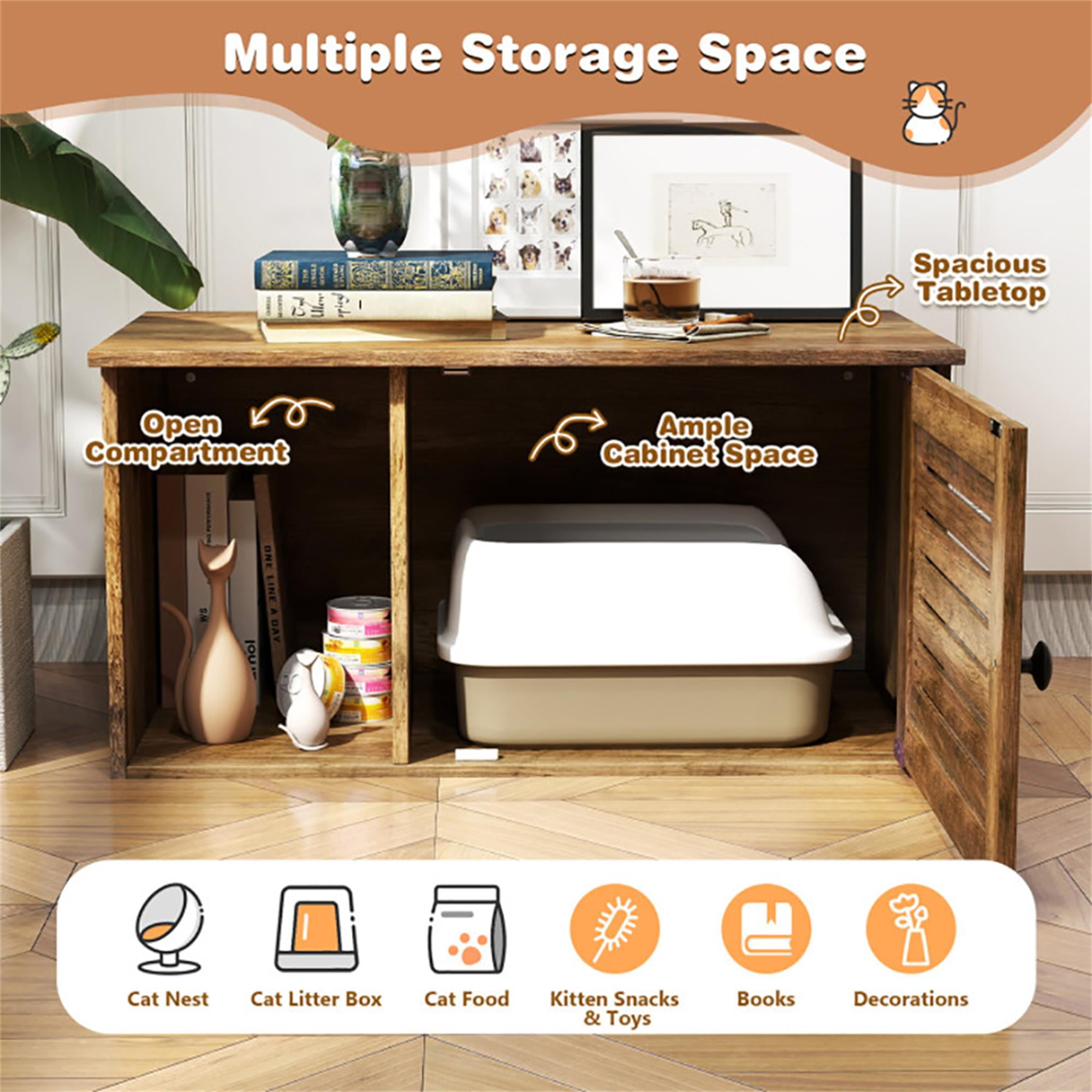Kadyn 31" Cat Litter Box Enclosure with Louvered Door and Open Compartment, Hidden Cat House Washroom Furniture, Brown