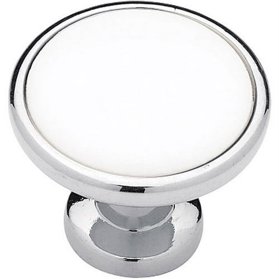 P50162-CHW  1 1/4" White Ceramic w/ Chrome Round Cabinet Drawer Knob