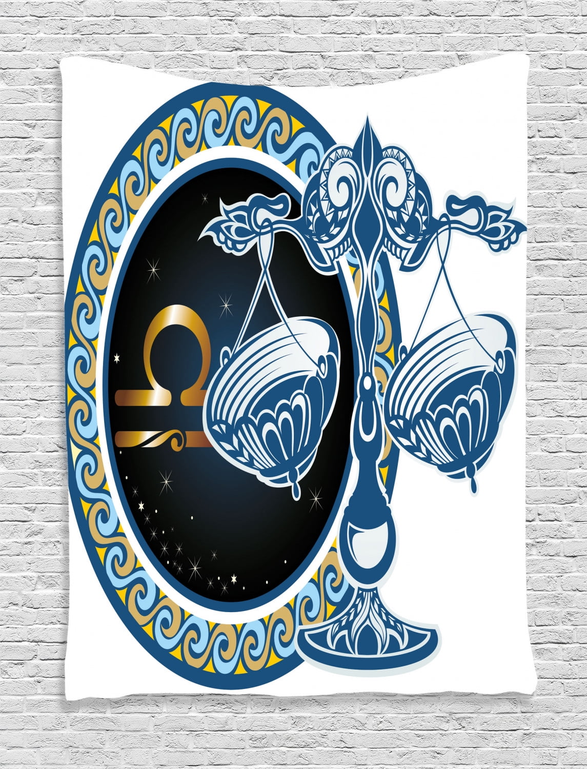 Zodiac Decor Tapestry, Historical Astronomy Icon Libra Pattern with