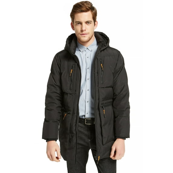 Orolay Men's Puffy Down Jacket Warm Winter Down Jacket with Multi Pockets Mid Length Down Coat Black XL