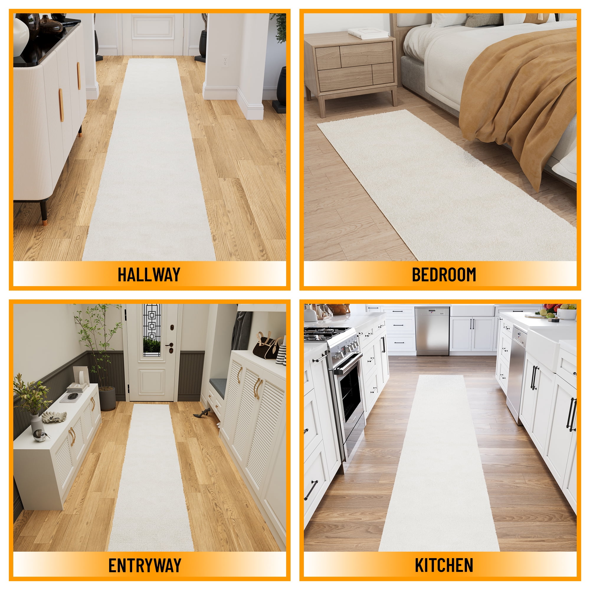 Ottomanson Aisle Runner Rug 1'11.6" x 29' – Non-Slip Plush Extra Long Indoor Runner, White