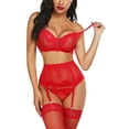 thumbnail image 2 of Avidlove Women Lingerie Set with Garter Bra and Panty Set 3 Piece Lace Underwired Lingerie Red02, L, 2 of 5