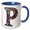 Blue/White, variant on 3drose, Pretty Image of Stained Glass Monogram Letter P, 11oz Two-tone Blue Mug