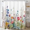 thumbnail image 2 of Watercolor Floral Shower Curtain Sets,Cute Purple Teal and Orange Blue Flowers Bathroom Curtains,Art Green Leaves Wild Herbs Bath Curtain, Waterproof Fabric with 12 Hooks 72x72 Inches, 2 of 6