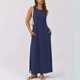 thumbnail image 4 of Vestido de Verano de Longitud de Rodilla para las Mujeres sin Mangas Vestido de Playa Casual Sólido con Cuello en V, Vestido Casual con Cuello en V para las Mujeres, 4 of 9