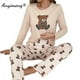 thumbnail image 2 of Pijamas con estampado de oso para mujer, ropa de dormir de manga larga, pantalones completos, ropa de dormir de seda de leche, cuello redondo, ropa de casa, otoño e invierno, nuevo, 2 of 5