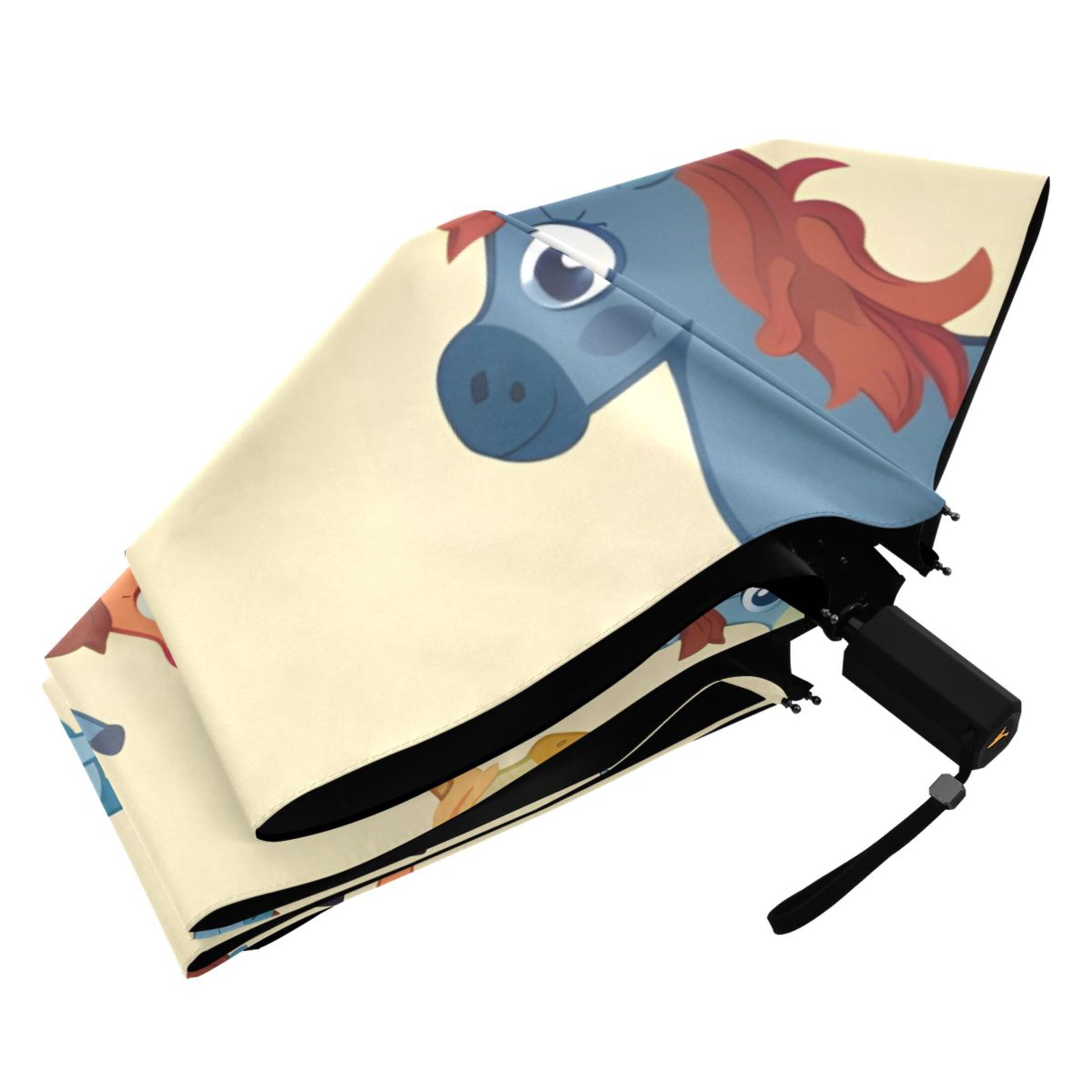 ALAZA Cartoon Horse UPF 50+ Compact Folding Umbrella for Rain Travel Umbrella Packable