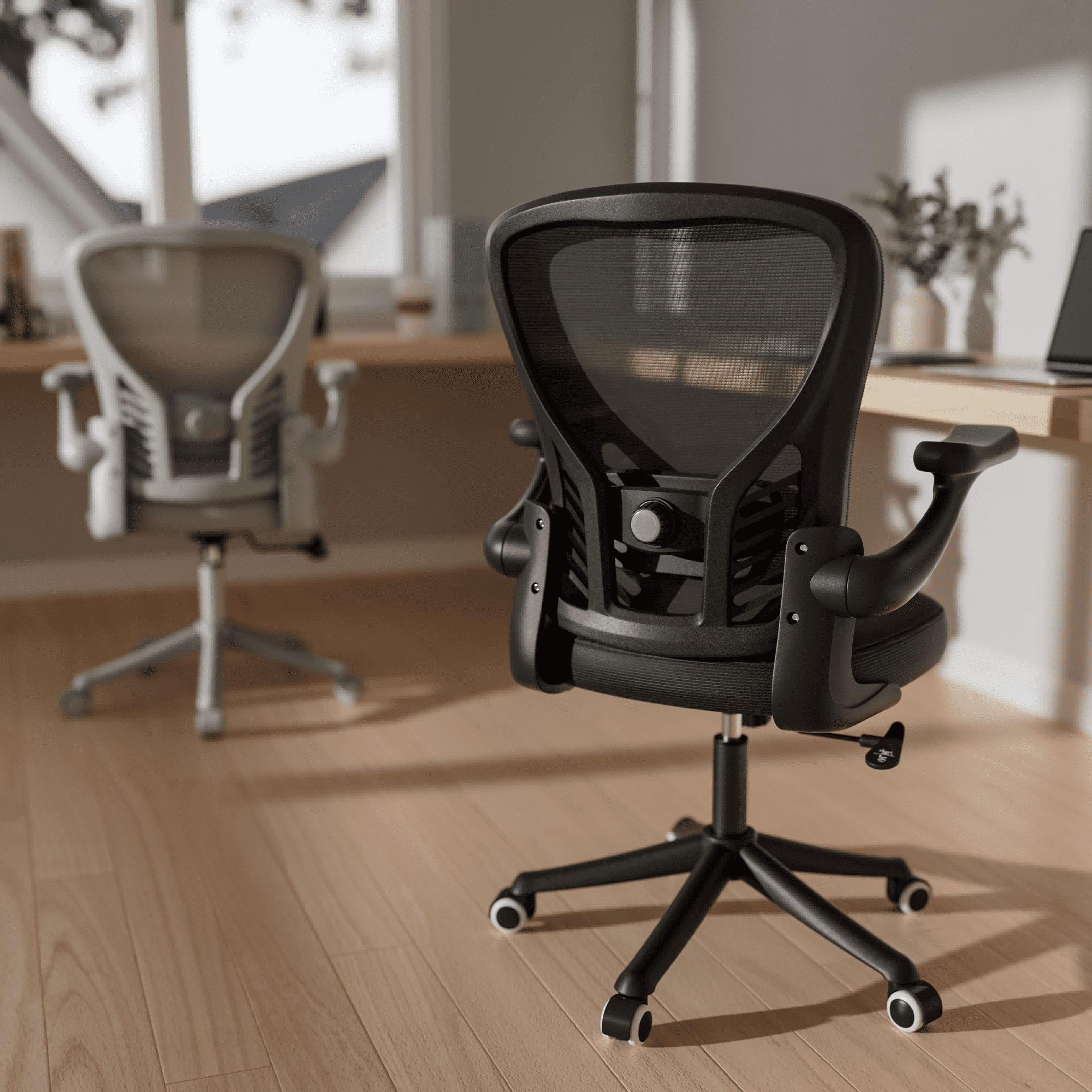 HomeZeer Mesh Office Desk Chair, Mid-Back Ergonomic Computer Desk Chair with Flip Up Armrest, Swivel Home Office Chair with Lumbar Support, Black