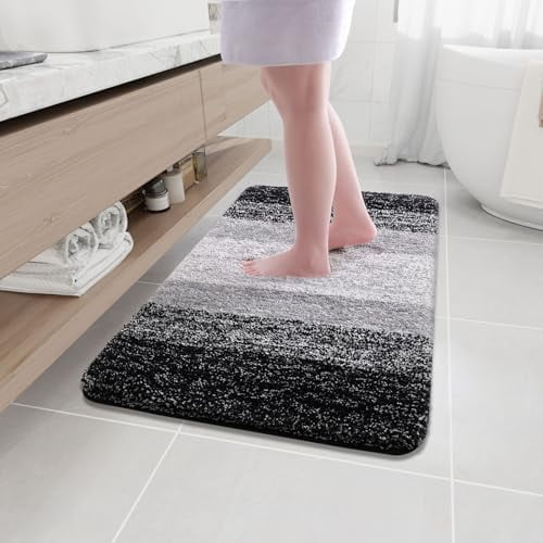 Microfiber Bathroom Rugs, Shaggy Soft and Absorbent Bath Rug, Non-Slip, Thick Plush Machine Washable Dry Bath Mats for Bathroom, Tub and Shower, 36x24, Black